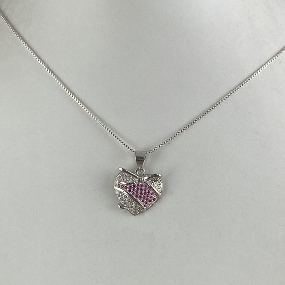 Ribbon of Rubies pass through a Heart Wrapped in a Bow Pendant Necklace - Picture 3 of 5